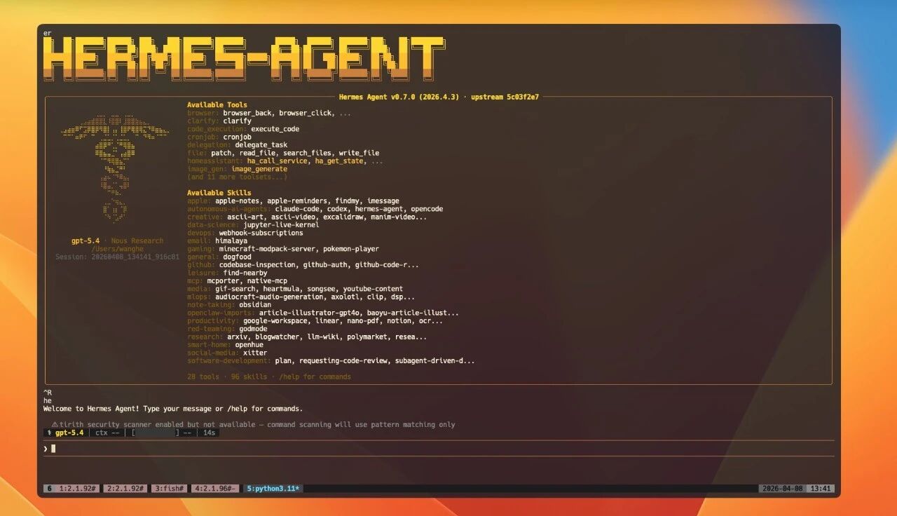 Hermes Agent 欢迎界面