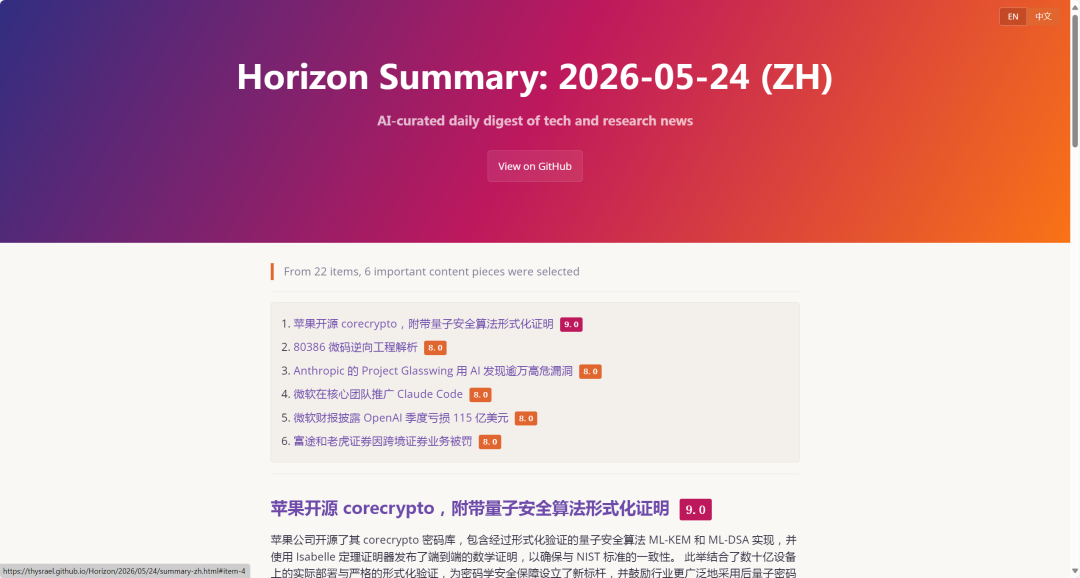 Horizon中文摘要页面