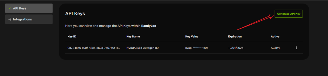 生成 API Key 按钮