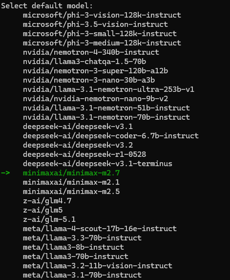Hermes 选择 MiniMax-m2.7 模型