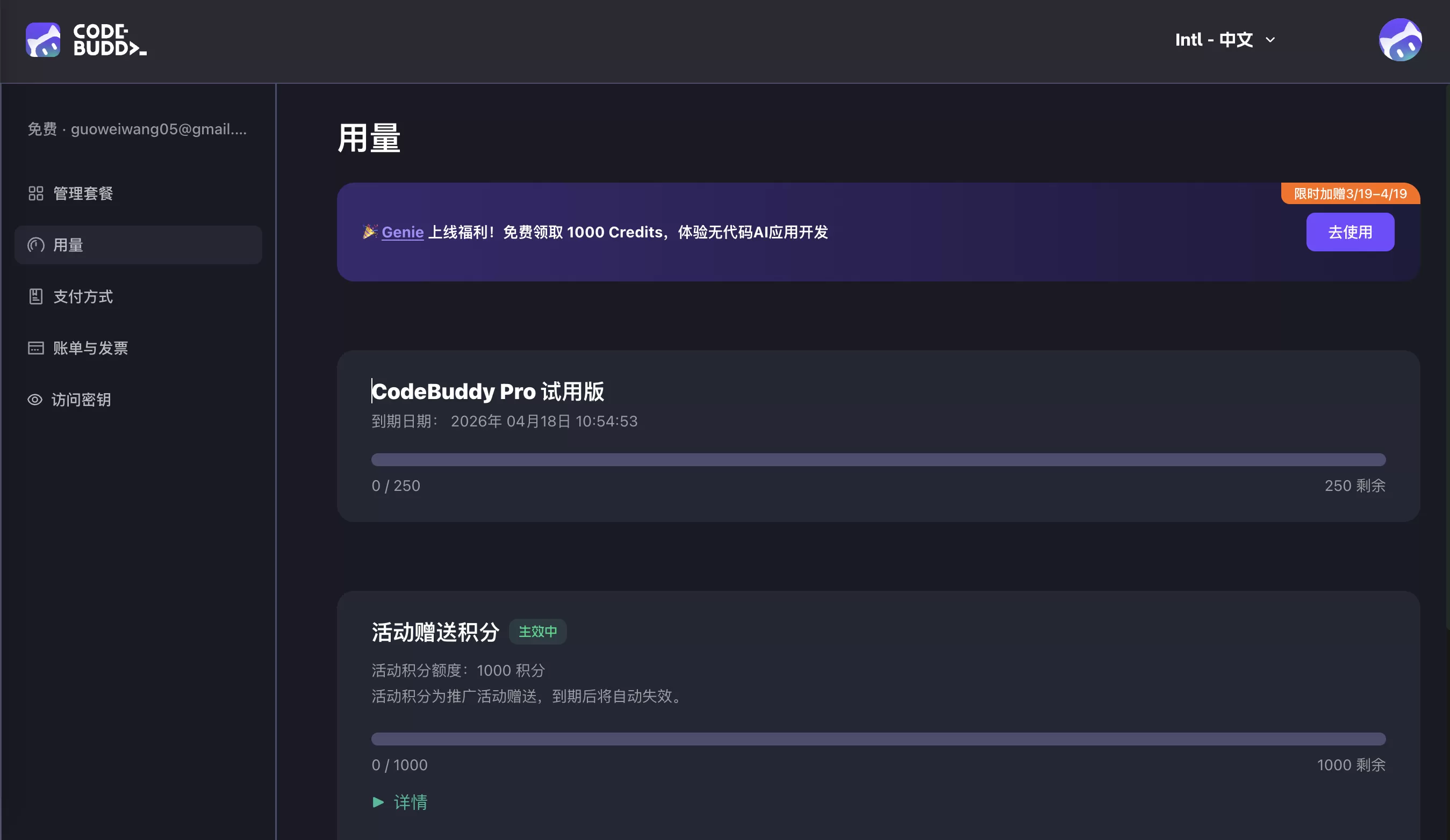 国际版 Credits 计费说明