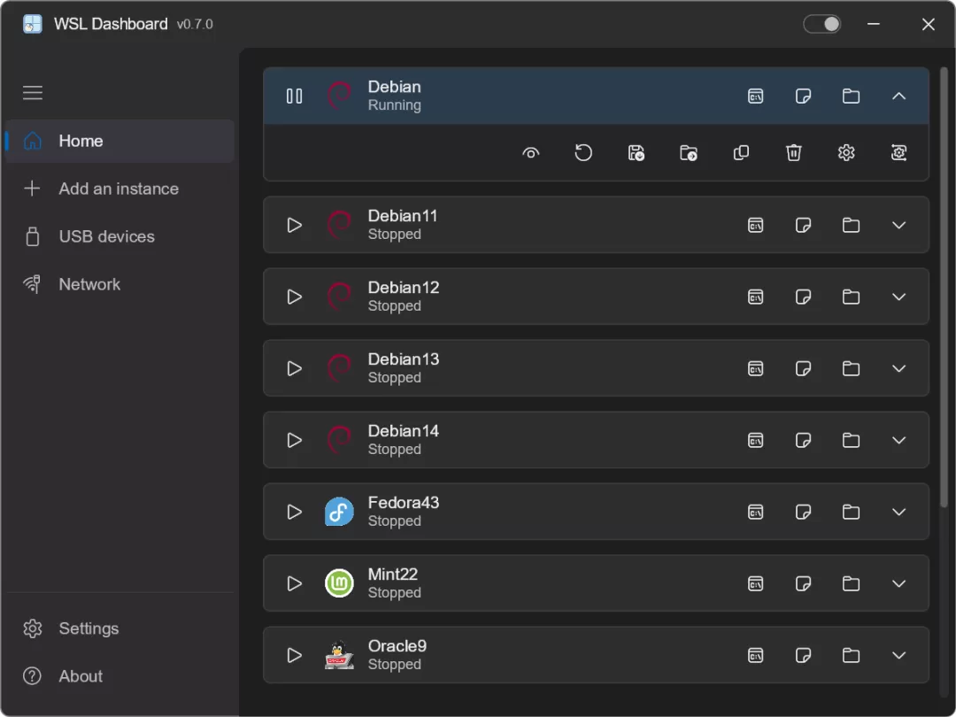 WSL Dashboard 深色模式
