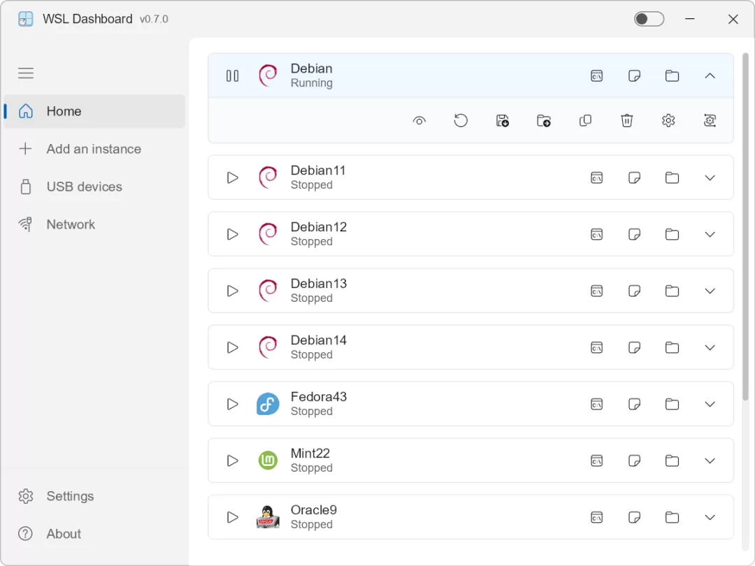 WSL Dashboard 主界面