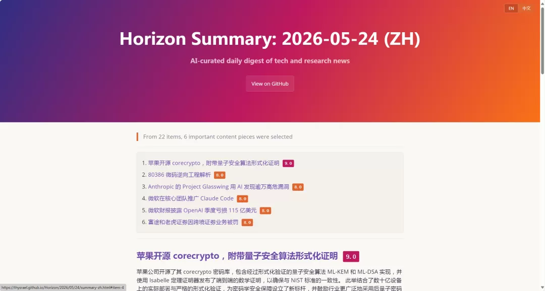 Horizon中文摘要页面